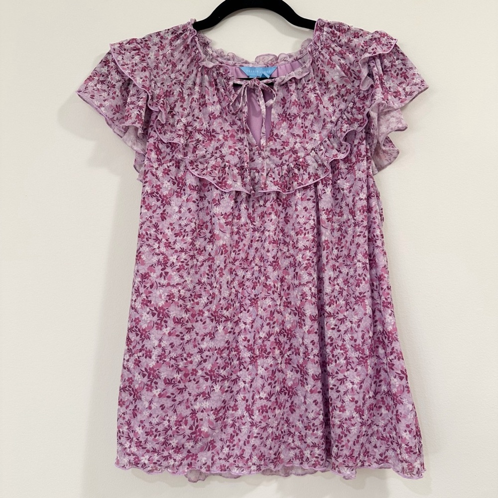 Draper James Floral Ruffle Purple Top Size Large - Picture 6 of 9